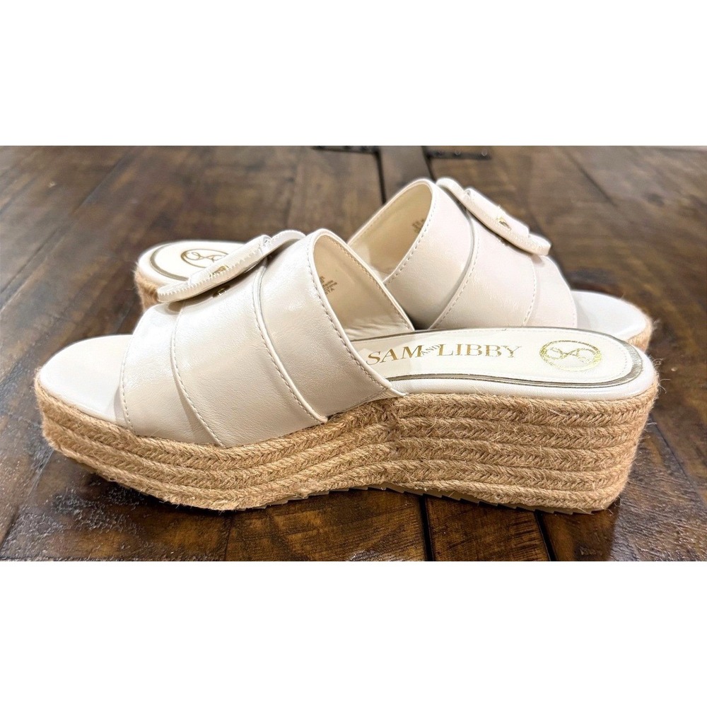 Sam & Libby Platform Espadrille Sandals Womens 8.5 Cream Buckle Wedge